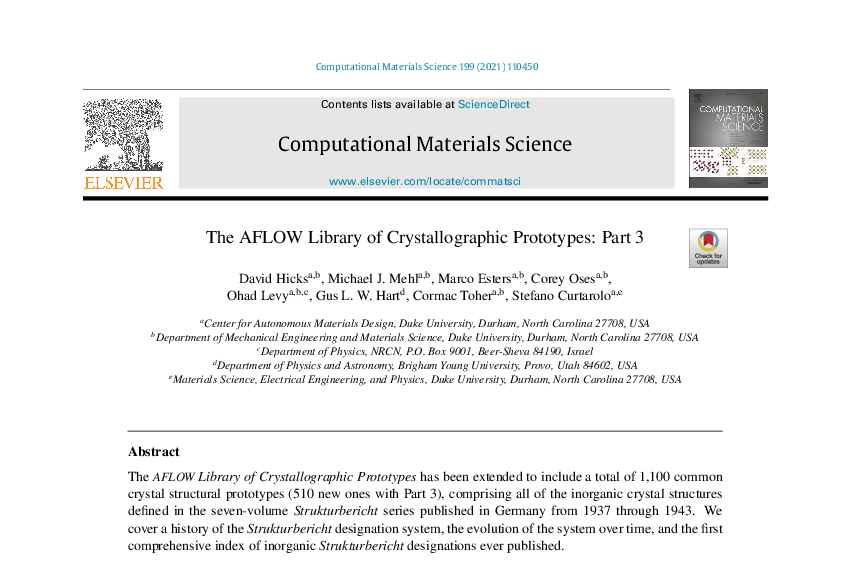 Graphical abstract for The AFLOW Library of Crystallographic Prototypes: Part 3