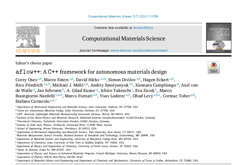 Graphical abstract for aflow++: a C++ framework for autonomous materials design