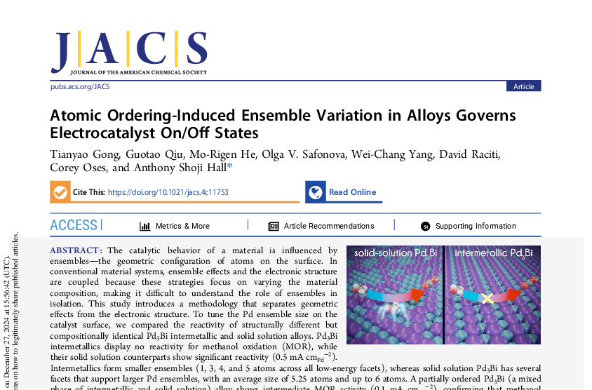 Atomic Ordering-Induced Ensemble Variation in Alloys Governs Electrocatalyst On/Off States