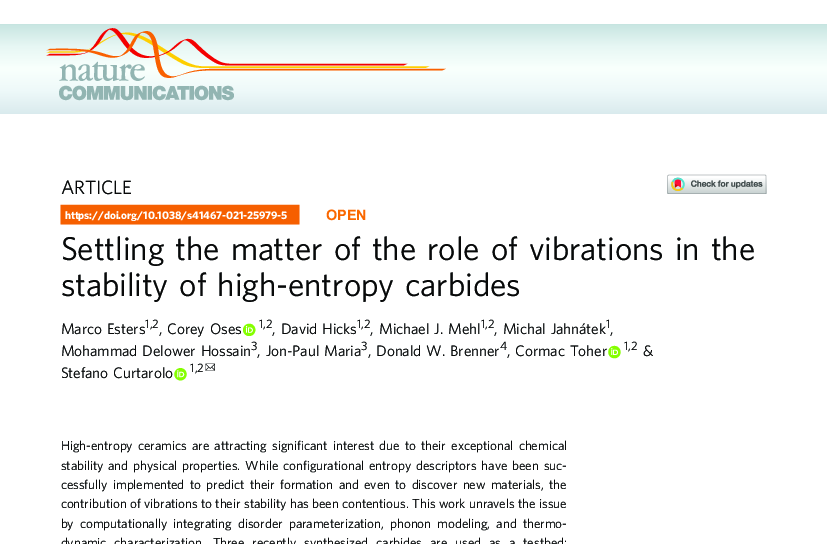 Graphical abstract for Settling the matter of the role of vibrations in the stability of high-entropy carbides
