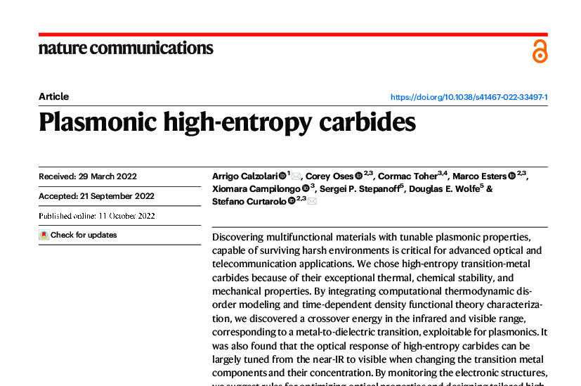 Graphical abstract for Plasmonic high-entropy carbides