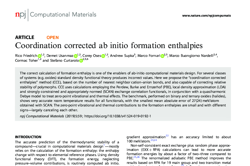 Graphical abstract for Coordination corrected <i>ab initio</i> formation enthalpies