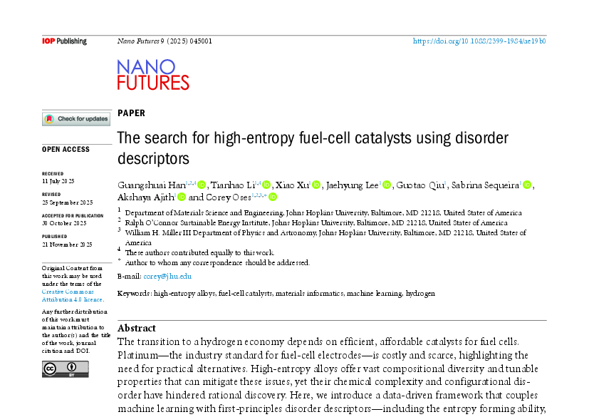 The search for high-entropy fuel-cell catalysts using disorder descriptors