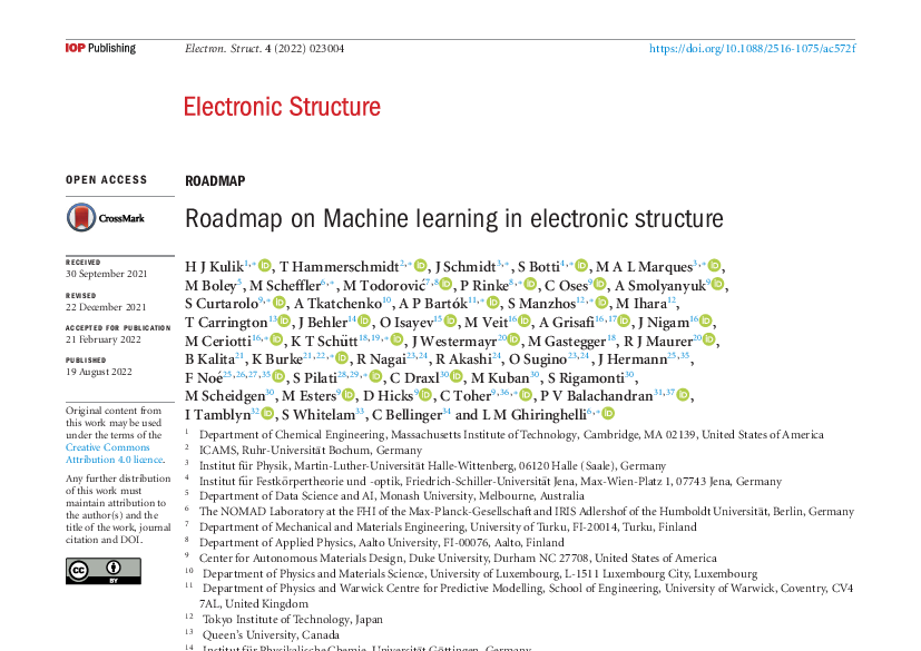 Graphical abstract for Roadmap on Machine Learning in Electronic Structure